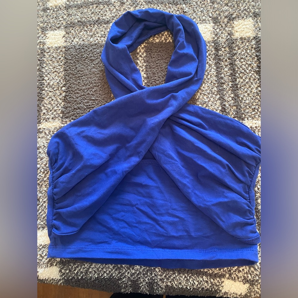Blue cross over halter crop top. Size small. Never worn.